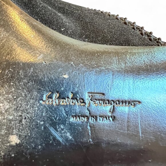 VTG Salvatore Ferragamo Black Suede Mules Size 9B Square Toe Slip On Italy - Picture 8 of 10